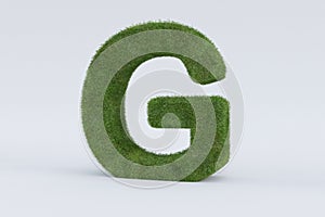 3d rendering of  green grass letter G isolated on white background - concept of early education
