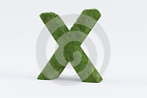 3d rendering of green grass letter X isolated on white background - concept of early education