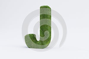 3d rendering of green grass letter J isolated on white background - concept of early education