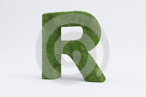 3d rendering of green grass letter R  isolated on white background - concept of early education