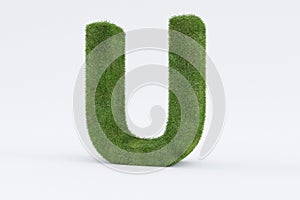 3d rendering of green grass letter U isolated on white background - concept of early education