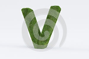 3d rendering of green grass letter V isolated on white background - concept of early education