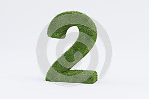 3d rendering of green grass number 2 isolated on white background - concept of early education