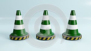 3d rendering of Green traffic cones for caution and under construction concept on pastel background