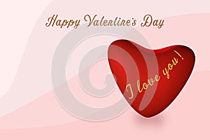3D rendering greeting Happy Valentine`s Day, heart on a white background, isolated subject
