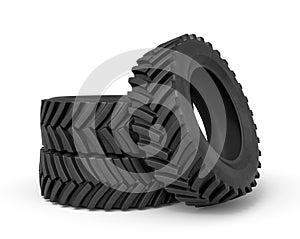 3d rendering of group of black tractor wheels isolated on white background