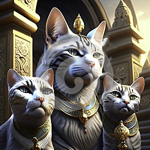 3d rendering of a group of cats in a Buddhist temple. AI generated