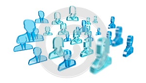 3D rendering group of icon blue people