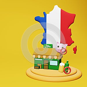 3d rendering of halal and haram food and beverage culinary tourism in France