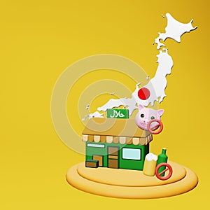 3d rendering of halal and haram food and beverage culinary tourism in Japan