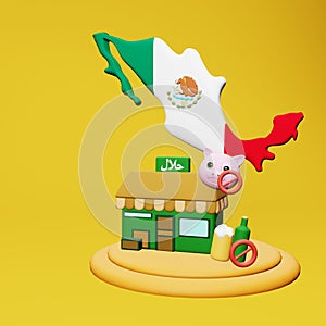 3d rendering of halal and haram food and beverage culinary tourism in Mexico