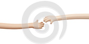 3D Rendering of hand reaching to each other concept of help support unity and teamwork.