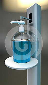 3D rendering hands free Sanitizer Stand, this equipment without touching hand sanitizer, touchless equipment concept