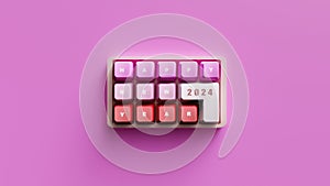3D Rendering. Happy new year on the cute keyboard with pink smooth tone