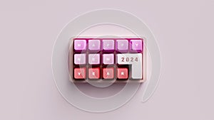 3D Rendering. Happy new year on the cute keyboard with soft smooth tone
