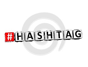 3D Rendering Hashtag Word Over White Background.