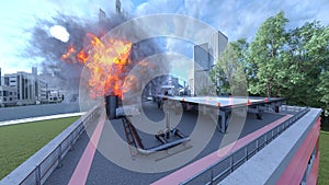 3D rendering of the heliport fire scene