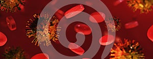 3D rendering of Hemoglobin in Blood is fighting against corona virus for survival.