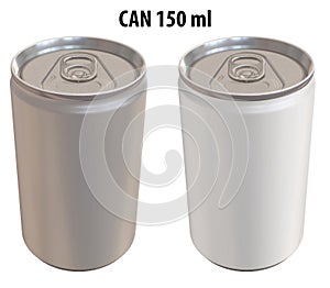 3D rendering - High resolution image of CAN 150ml, white and silver, isolated on white background, high quality details, print