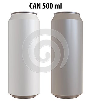 3D rendering - High resolution image of CAN 500ml, white and silver, isolated on white background, high quality details, print