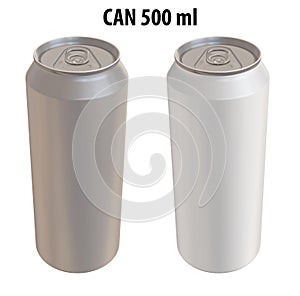 3D rendering - High resolution image of CAN 500ml, white and silver, isolated on white background, high quality details, print