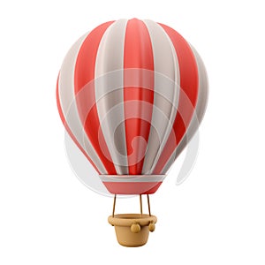 3d rendering hot air ballon with red and white stripes icon. 3d render aerostat on white background icon. Hot air ballon