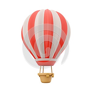 3d rendering hot air ballon with red and white stripes icon. 3d render aerostat on white background icon. Hot air ballon