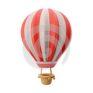 3d rendering hot air ballon with red and white stripes icon. 3d render aerostat on white background icon. Hot air ballon