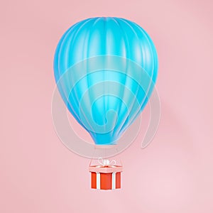 3d rendering of Hot air balloon icon on clean background for mock up and web banner. Cartoon interface design. minimal metaverse