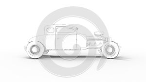 3d rendering of a hot rod isolated in a colored studio background