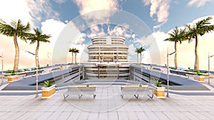 3D rendering of the hotel courtyard