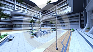 3D rendering of the hotel courtyard