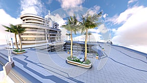 3D rendering of the hotel courtyard