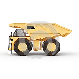 3D rendering of huge empty mining dump truck isolated on white background
