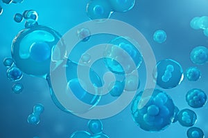 3D Rendering human or animal cells on blue background. Concept Early stage embryo Medicine scientific concept, Stem cell