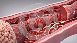 3D rendering of a human artery with blood flow and capillaries