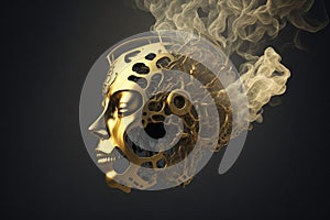 3D rendering of a human head made of gears and cogwheel. Illustration of the mental health concept.