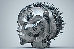 3D rendering of a human head made of gears and cogwheel. Illustration of the mental health concept