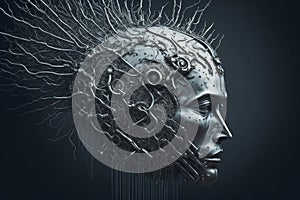 3D rendering of a human head made of gears and cogwheel. Illustration of the mental health concept