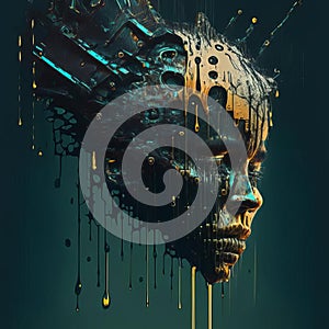 3D rendering of a human head made of gears and cogwheel. Illustration of the mental health concept.