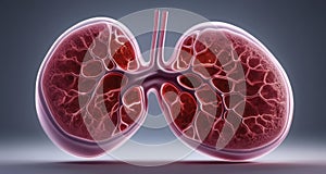 3D rendering of a human lung, showing intricate air sacs and blood vessels