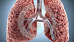 3D rendering of human lungs with bronchial tree and alveoli