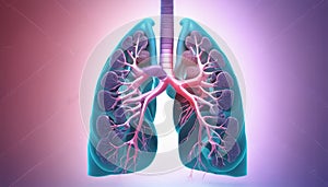 3D rendering of human lungs with detailed blood vessels and bronchioles