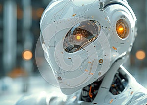 3d rendering humanoid robot with headlight. Futuristic technology concept