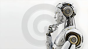 3d rendering humanoid robot thinking. human enhanced. Thinking humanoid side view