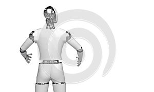 3d rendering humanoid robot thinking and Select something robot point object on white background