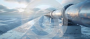 3D rendering of a hydrogen pipeline symbolizing the shift towards ecofriendly carbo. Concept