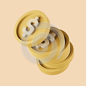 3d rendering icon stacked dollar gold coins