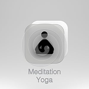 3d rendering icon or symbol in the form of a Meditation Yoga Stickman character with a glassmorphism theme, for app icon symbols