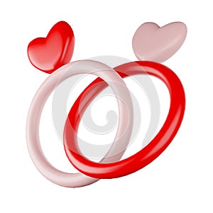 3d rendering icon of two heart rings intertwined